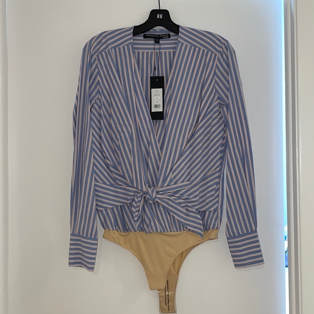 NWT Veronica Beard Striped Long Sleeved Diana Bodysuit. Size Small.